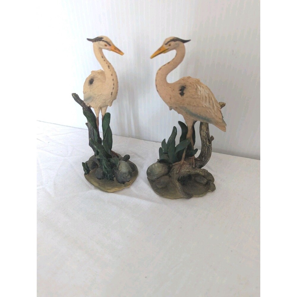 Blue Heron Bird Figurine Resin Wildlife Set Pair  Beach Coastal Home Decor VTG